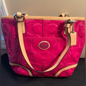 Coach, hot pink patent leather shoulder bag. Perfect condition
